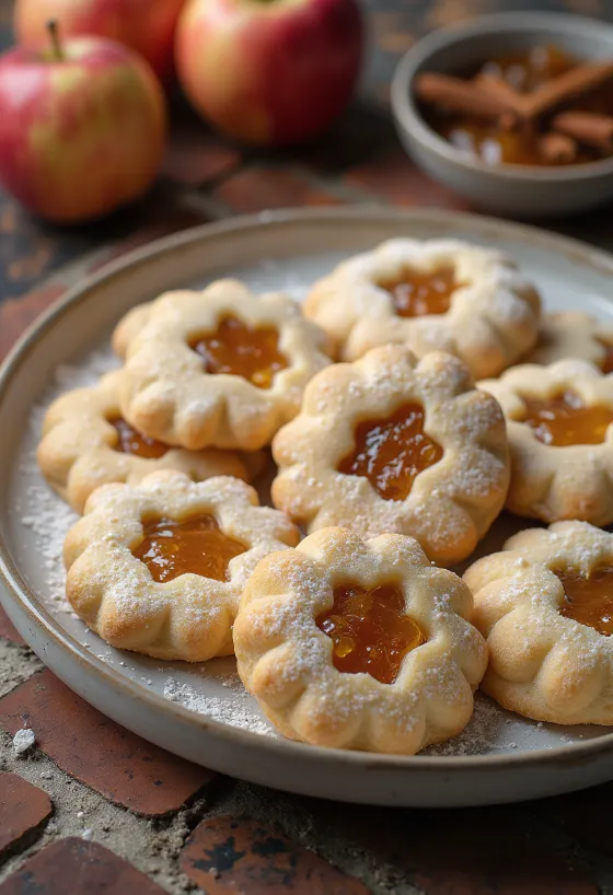 Sablés linzer aux pommes et à la cannelle servis