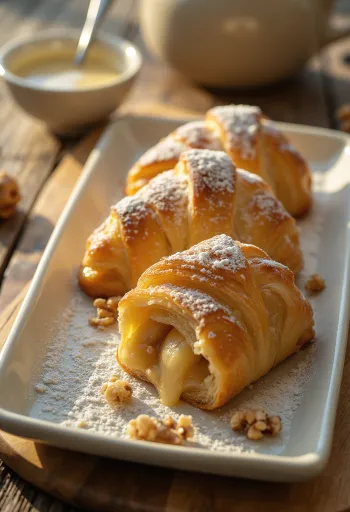 Strudel aux pommes croustillant fourré de pommes fraîches, saupoudré de sucre glace