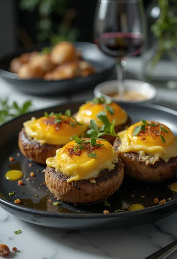 Champignons farcis à la crème d'aubergine grillée au BBQ servis