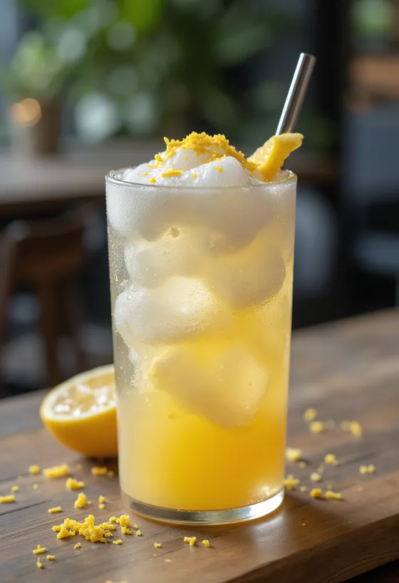 Frappé citron-gingembre, boisson rafraîchissante décorée d'une rondelle de citron
