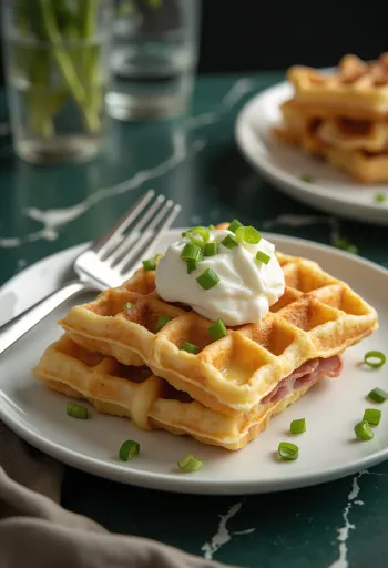 Gaufre déjeuner salée au fromage et jambon