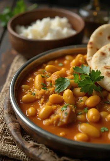 Sambar aux haricots mungo décoré de coriandre fraîche