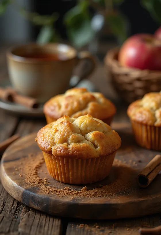 Muffins aux pommes et à la cannelle servis