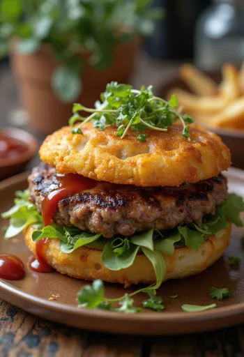 Burger aux röstis servi