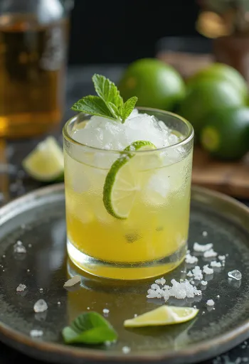 Cocktail Caipirinha avec morceaux de citron vert et glace pilée