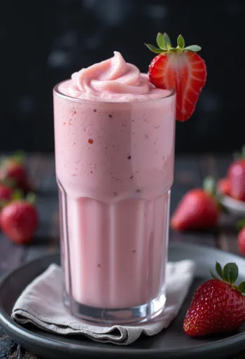 Milkshake à la fraise servi dans un verre