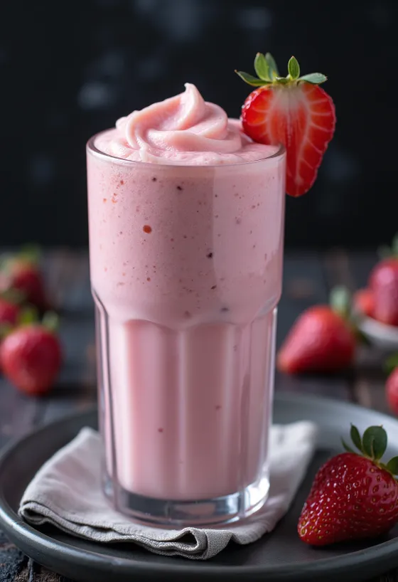 Milkshake à la fraise servi dans un verre