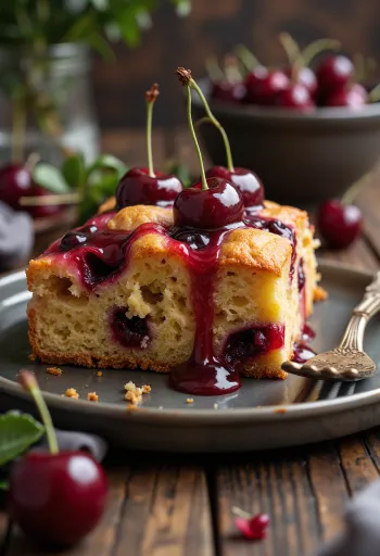 Gâteau à la griotte et à la cannelle aux fruits frais