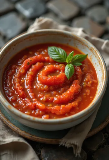 Sauce tomate au basilic servie