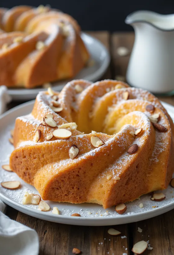 Kouglof aux pommes et amandes servi