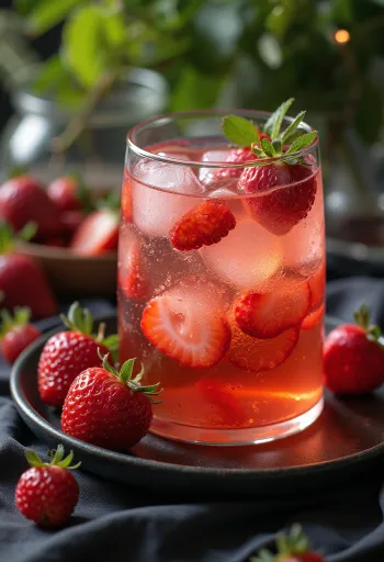 Cidre fraise-basilic servi dans des verres