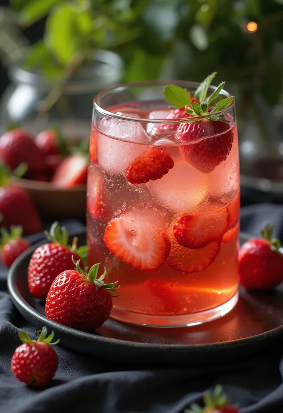 Cidre fraise-basilic servi dans des verres