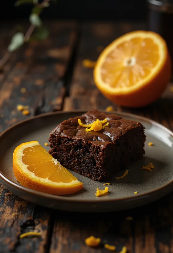 Brownie à l'orange sur assiette
