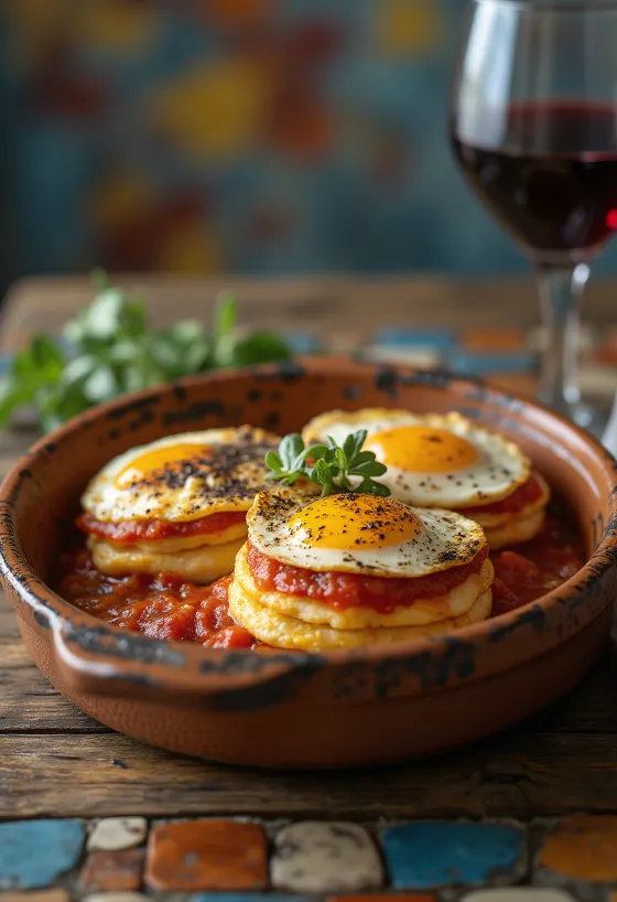 Parmigiana aux aubergines grillées, servie avec sauce tomate et fromage fondu