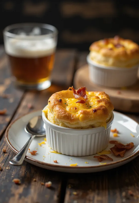 Soufflé au fromage et au bacon servi