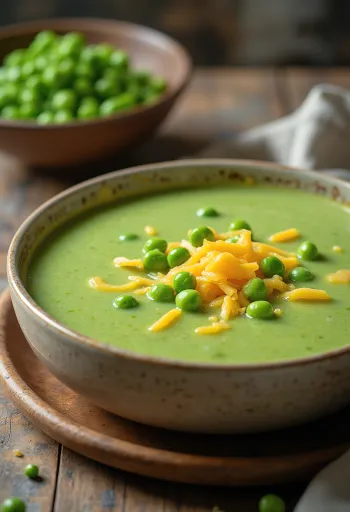 Velouté de petits pois au fromage servi