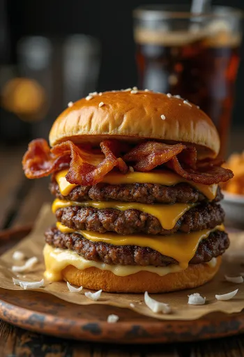 Hamburger triple steak fraîchement préparé avec extra viande