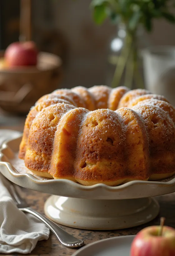 Kouglof aux pommes et au miel servi