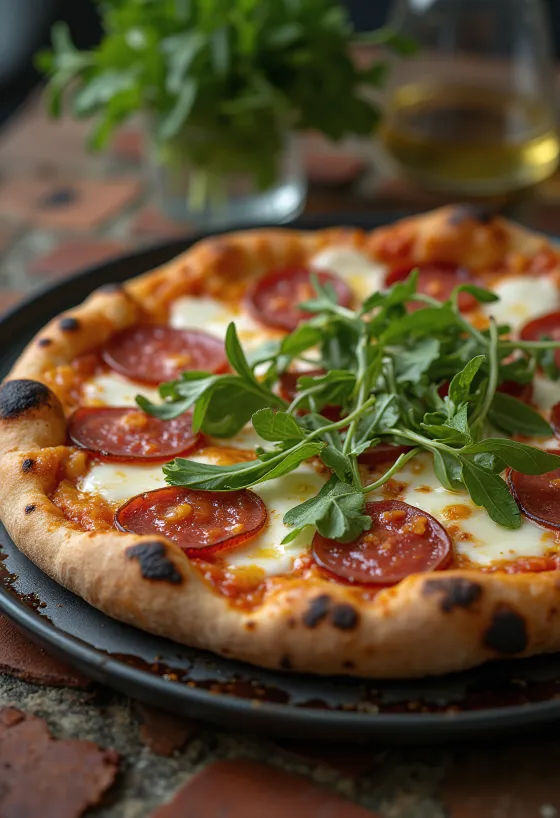 Pizza Diavola à la roquette et salami épicé
