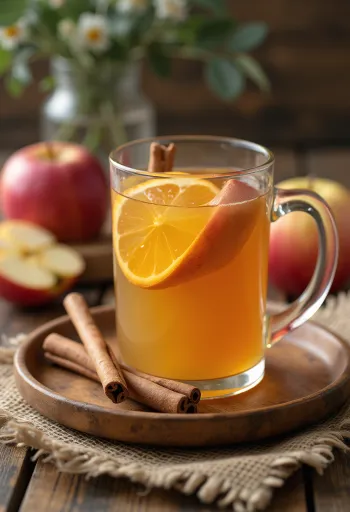 Cidre chaud aux pommes et cannelle servi dans des verres