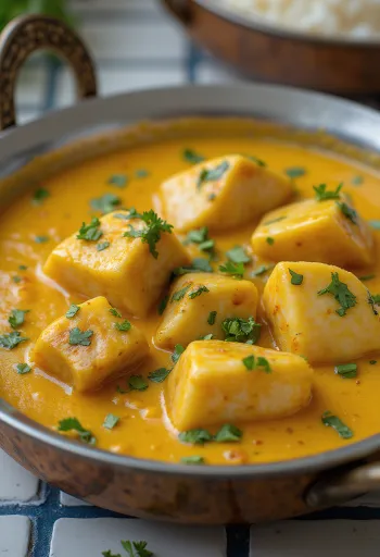 Curry de poisson du Kerala au porc, servi dans une base riche au lait de coco