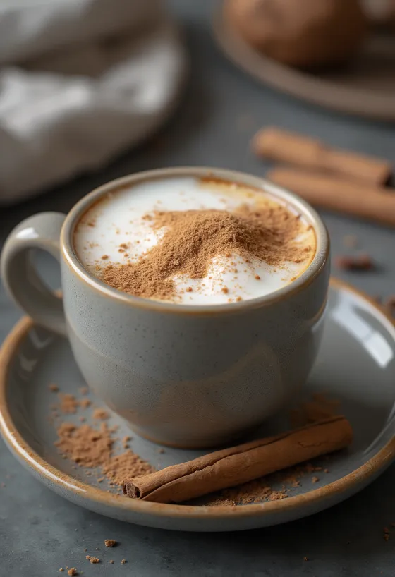 Lait chaud à la cannelle servi dans un verre