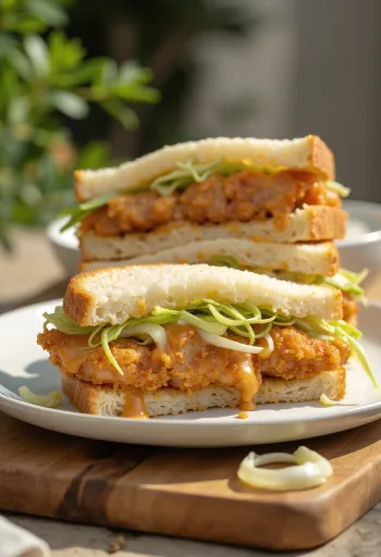 Sandwich Menchi Katsu, servi avec du chou
