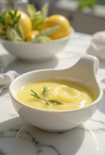 Sauce citron et romarin servie avec poisson grillé