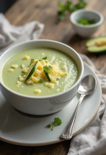 Velouté de courgettes au fromage servi