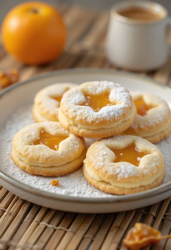 Sablés linzer aux pommes et à l'orange servis