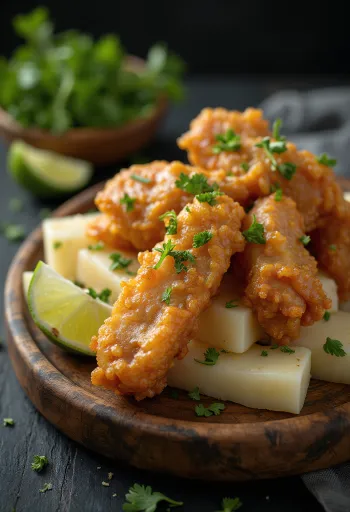 Chicharrón con yuca servi avec porc croustillant et manioc doré