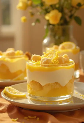 Rêve de citron avec biscuits à la cuillère et crème mascarpone, décoré de citron frais