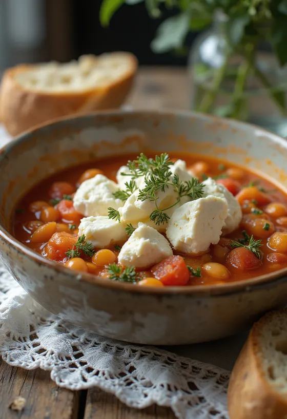 Soupe de haricots servie avec de l'huile d'olive fraîche
