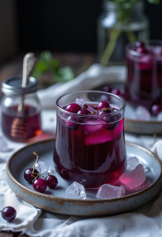 Thé au cassis servi dans un verre