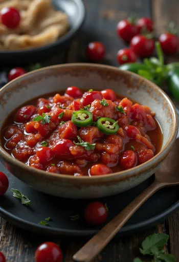 Sauce tomate aux airelles et jalapeños servie