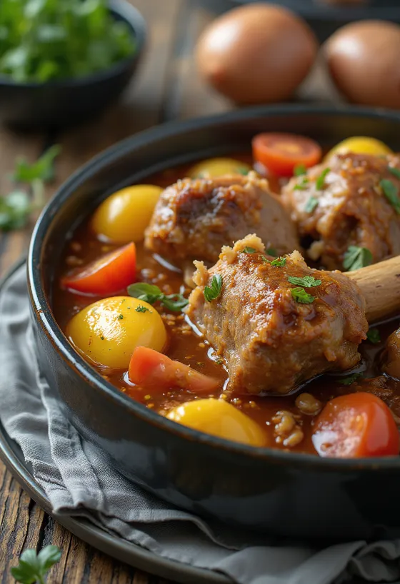 Khashlama servi avec agneau et légumes