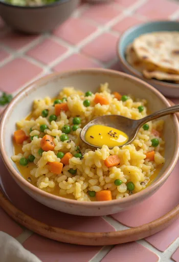 Khichdi aux légumes, riz épicé et légumes servis avec coriandre