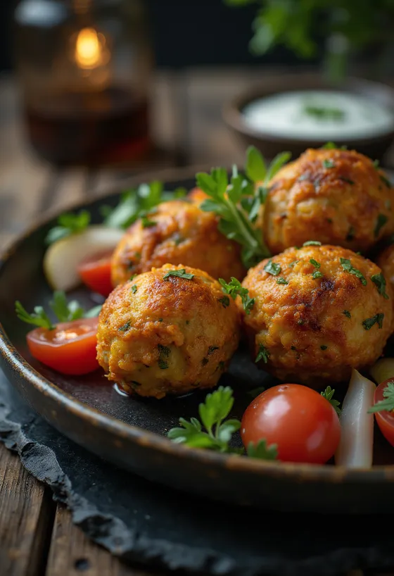 Kofta aux légumes, fraîchement servis, avec persil et sauce yaourt