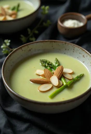 Velouté d'asperges au lait d'amande servi
