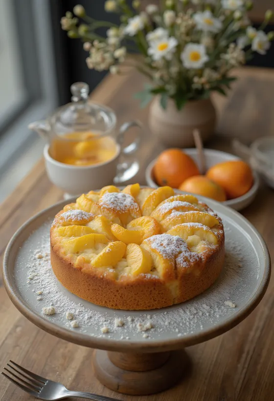 Gâteau aux pommes et à l'orange servi