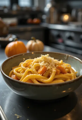 Pâtes au potimarron Hokkaido, parmesan râpé et romarin