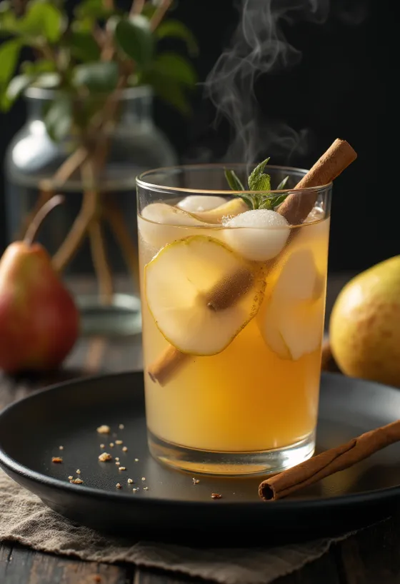 Cidre à la poire servi dans un verre