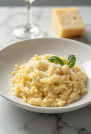 Risotto crémeux servi avec du parmesan et du persil