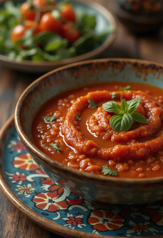 Sauce tomate paprika fumé servie avec pommes de terre