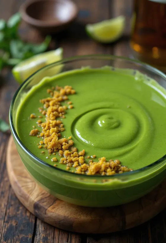 Velouté froid d'avocat aux épinards servi