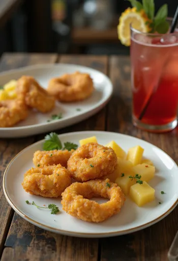 Acarajé à l'ananas, servi avec boulettes de haricots épicées et ananas frais