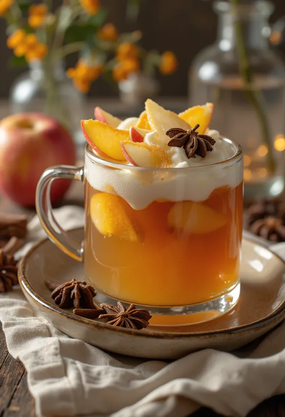 Cidre chaud aux épices servi dans un verre