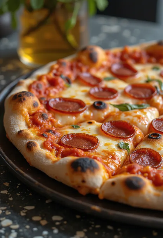 Pizza au fromage fumé et pepperoni fraîchement cuite