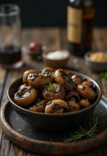 Champignons rôtis au vinaigre balsamique servis