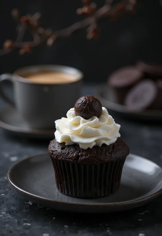 Cupcake au café et à la truffe servi
